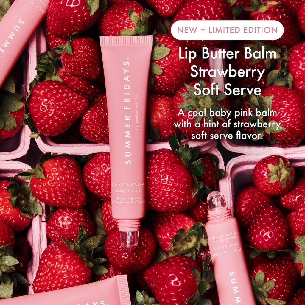 Summer Fridays Lip Butter Balm, Strawberry Soft Serve, Vegan (0.5 Oz)